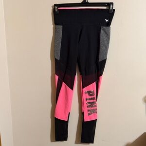 PINK Victoria's Secret Pink and Black sequence Logo Leggings